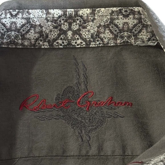 Robert Graham Textured Jacquard Long Sleeve Button Down Shirt Grey Men’s Large - Picture 6 of 8